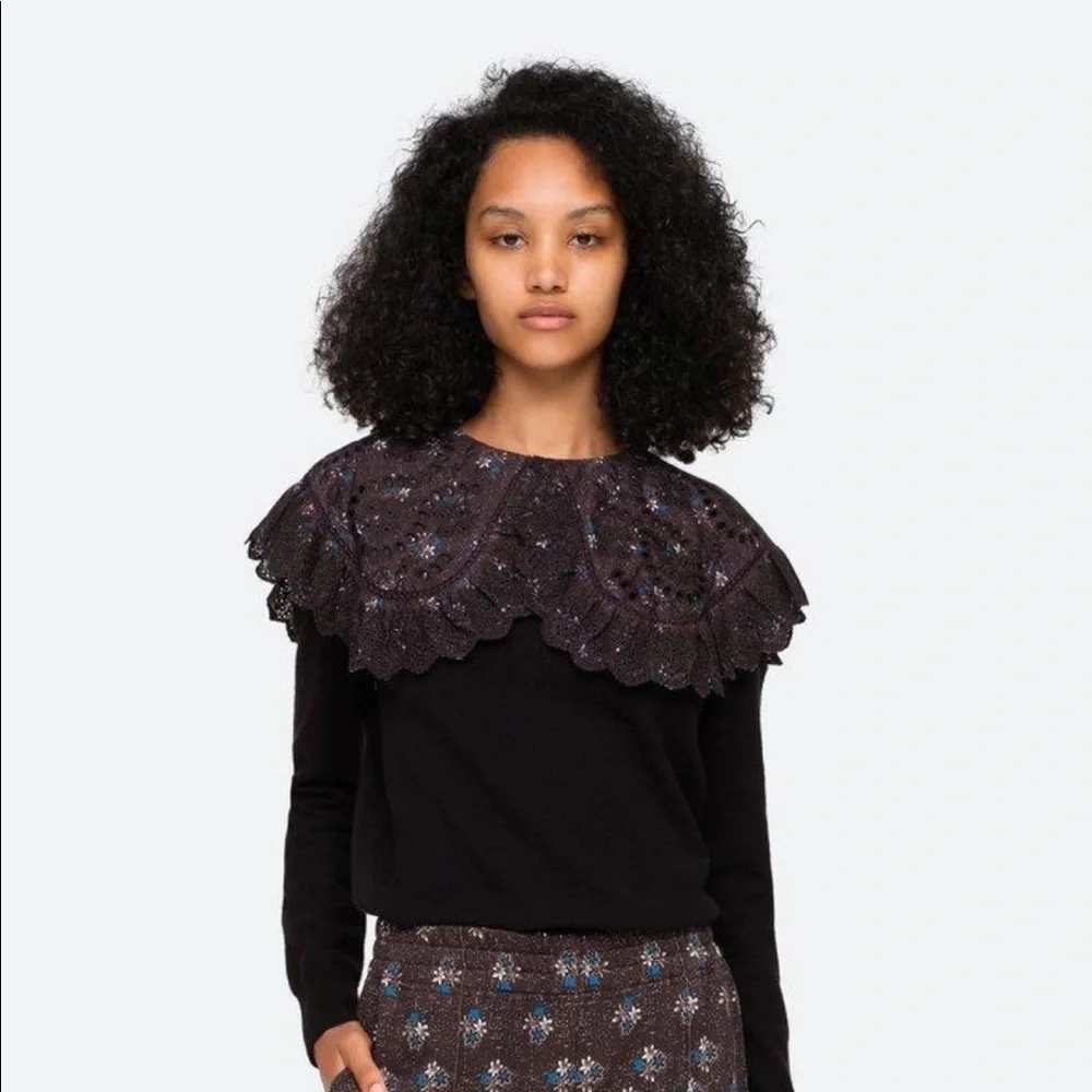 NWT Authentic Sea Ditsy Mix Removable Collar Cashmere Sweater in Black (Size XS) - Picture 1 of 11